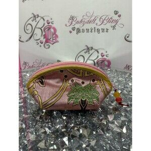 Mini bag beads Pink Embroidered Silk Cosmetic Pouch